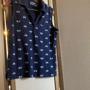 Karen Scott Navy Sleeveless Top with Bicycle Print medium